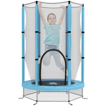 AIYAPLAY Trampolină pentru copii Ø140 cm, trampolină exterioară pentru copii 3-6 ani cu plasă de siguranță ușă cu fermoar bleu clair | Aosom Romania