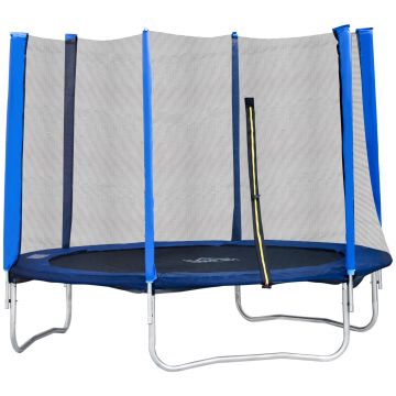 HOMCOM Saltea elastică pentru copii și adulți cu plasă de siguranță și bare cu protecție, trambulină de grădină, 244x244x205, albastru și negru
