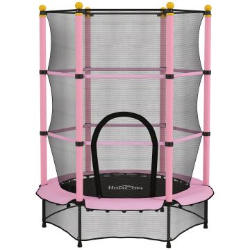 HOMCOM Trambolină Elastică pentru Copii 3-10 Ani cu Plasă de Siguranță și Țevi Capitonate, Ø140x190 cm, Roz | Aosom Romania