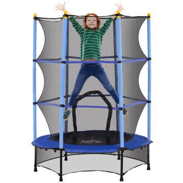 HOMCOM Trambolină Elastică pentru Copii cu Plasă de Siguranță și Țevi Căptușite, Vârstă 3-10 Ani, Ø140x190 cm, Albastru | Aosom Romania