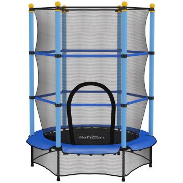 HOMCOM Trambolină Elastică pentru Copii cu Plasă de Siguranță și Țevi Căptușite, Vârstă 3-10 Ani, Ø140x190 cm, Albastru | Aosom Romania