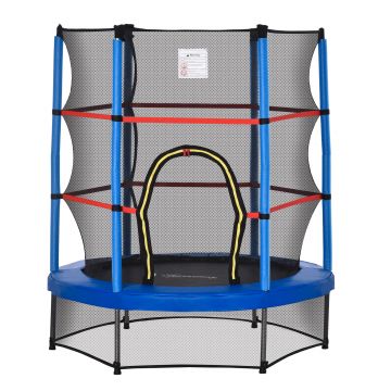 HOMCOM Trambulina Elastica Ø140x160Acm pentru Copii de 3 Ani, Trambulina Elastica cu Plasa de Protectie si Corzi Bungee, Albastru | Aosom Romania