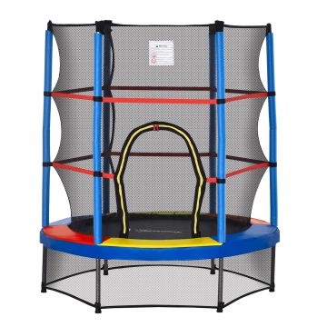 HOMCOM Trambulina Elastica Ø140x160Acm pentru Copii de 3 Ani, Trambulina Elastica cu Plasa de Protectie si Corzi Bungee, Albastru | Aosom Romania