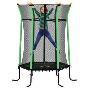 HOMCOM Trambulină Elastică pentru Copii 3-10 Ani cu Intrare cu Fermoar și Bare Căptușite, Ø163.5x190 cm, Verde | Aosom Romania