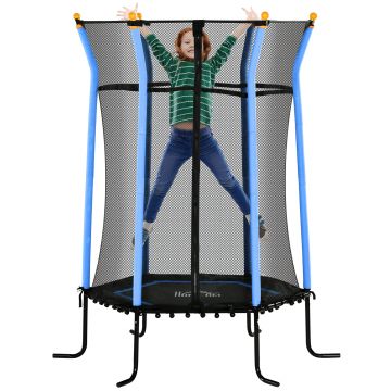 HOMCOM Trambulină Elastică pentru Copii 3-10 Ani cu Intrare cu Fermoar și Țevi Căptușite, Ø163,5x190 cm, Albastru | Aosom Romania