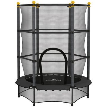 HOMCOM Trambulină Elastică pentru Copii 3-10 Ani cu Plasă de Siguranță și Țevi Capitonate, Ø140 x 190 cm, Negru | Aosom Romania