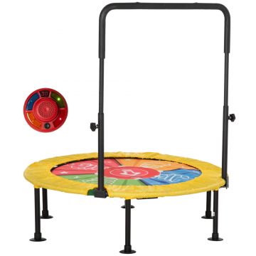 HOMCOM Trambulina Elastica Pliabila cu Maner si Covor de Dans, pentru Fitness si Joaca Adulti, Փ102 x89-114cm