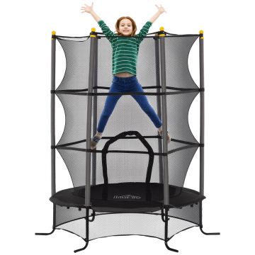 HOMCOM Trambulină pentru Copii 3-10 Ani cu Plasă de Siguranță, Suprafață Elastică cu Bare Capitonate, Ø163x190 cm, Negru | Aosom Romania