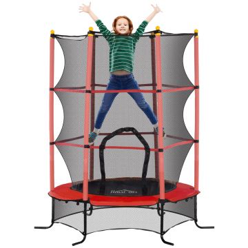 HOMCOM Trambulină pentru Copii 3-10 Ani cu Plasă de Siguranță, Suprafață Elastică cu Țevi Căptușite, Ø163x190 cm, Roșu | Aosom Romania