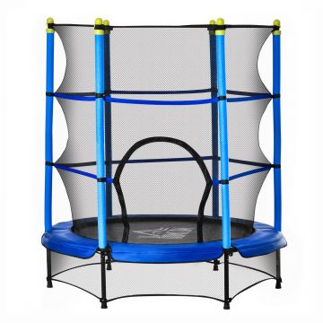 HOMCOM Trambulină pentru Copii 3-6 Ani cu Margine Capitonată și Corzi Elastice, Trambulină pentru Grădina, Φ140x158 cm, Albastru | Aosom Romania