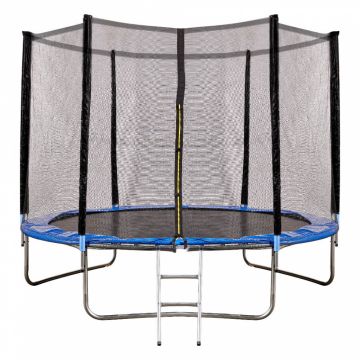 Trambulina pentru copii, Ikonka, intrare cu fermoar si scara inclusa, cu plasa de protectie inalta 183 cm, diametru 305 cm, capacitatea maxima 150 kg
