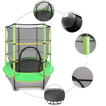 Trambulina copii, diametru 140 cm, maxim 45 kg, cu plasa de protectie, scara acces, verde