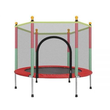 Trambulina copii pentru interior si exterior, 122x140cm, plasa de protectie, multicolora