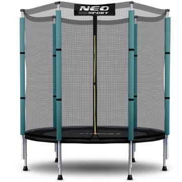 Trambulina de gradina pentru copii 140 cm 4.5ft Neo-Sport Verde inchis, Plasa interioara, Stalpi metalici cu protectie din burete, Intrare cu fermoar si catarama, Covoras impermeabil flexibil