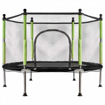 Trambulina de gradina pentru copii, compacta 110 cm, cadru metalic solid, cu plasa, intrare cu fermoar si 10 bile multicolore incluse