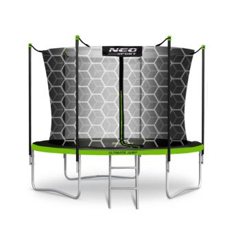 Trambulina de gradina pentru copii Neo-Sport, 252 cm  8ft, cu scara si plasa interioara, stalpi metalici cu protectie din burete, intrare cu fermoar si catarama, covoras impermeabil flexibil