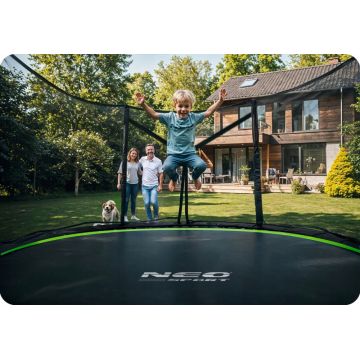 Trambulina de gradina pentru copii, Neo Sport, cu scara metalica si plasa de protectie inchisa cu fermoar, 6FT183cm Verde