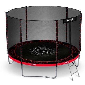 Trambulina de gradina pentru copii Neo-Sport Spider 183cm 6ft, cu Scara si Plasa interioara, Stalpi metalici cu protectie din burete, Intrare cu fermoar si catarama, Covoras impermeabil flexibil