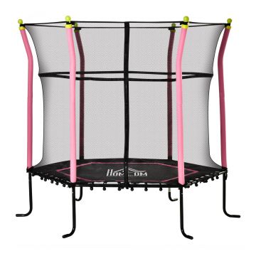Trambulina pentru Copii 3-10 ani cu Plasa de Siguranta si Corzi Elastice HOMCOM, Roz si Negru, Φ161x163cm | Aosom Romania